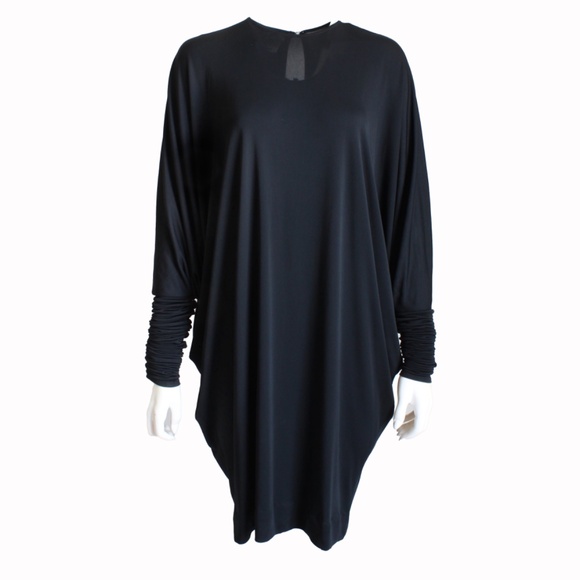 Norma Kamali OMO Dress Black Dolman Scrunchy Batwing Sleeve Vintage 80s Size M - Picture 11 of 15